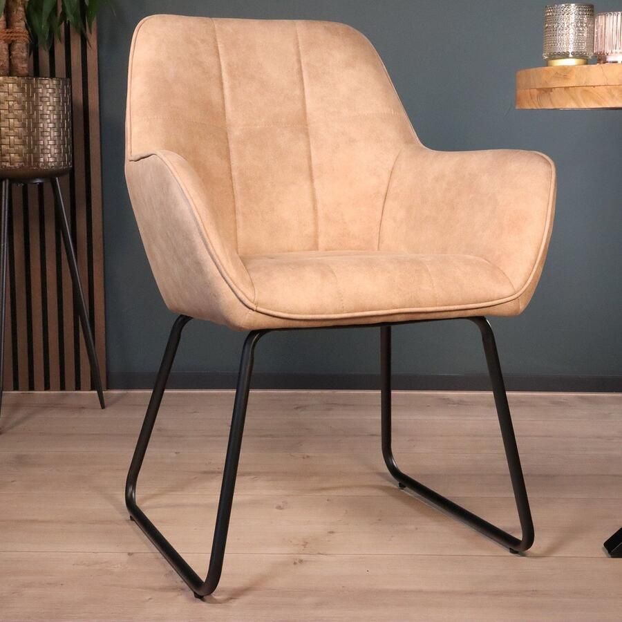 Lizzely Garden & Living Eetkamerstoel met armleuning Mae beige microvezel eetstoel zetel - Foto 2