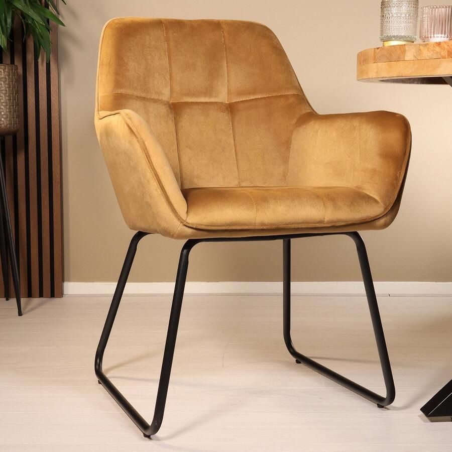 Lizzely Garden & Living Eetkamerstoel met armleuning Mae bruin velvet eetstoel zetel - Foto 2