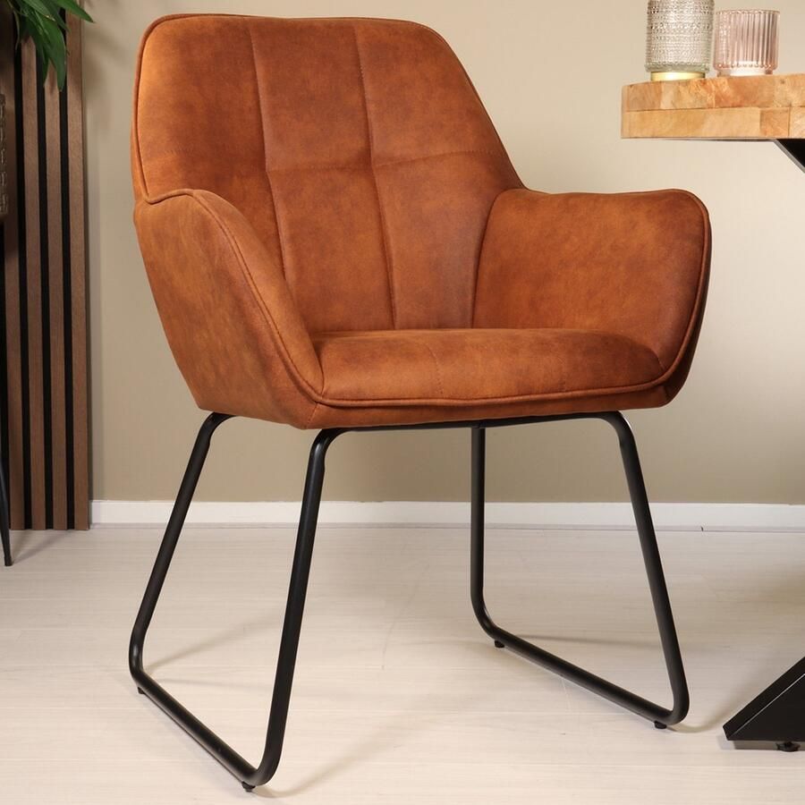 Lizzely Garden & Living Eetkamerstoel met armleuning Mae cognac microvezel eetstoel zetel - Foto 2