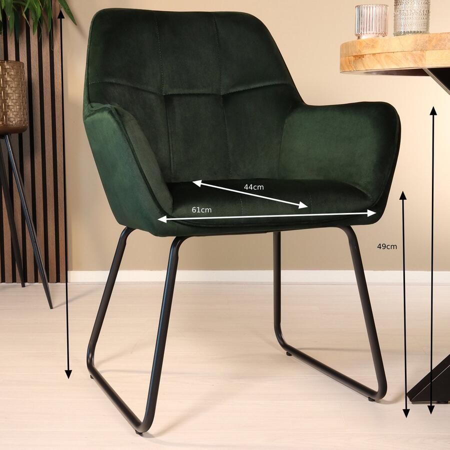 Lizzely Garden & Living Eetkamerstoel met armleuning Mae donkergroen velvet eetstoel zetel - Foto 2