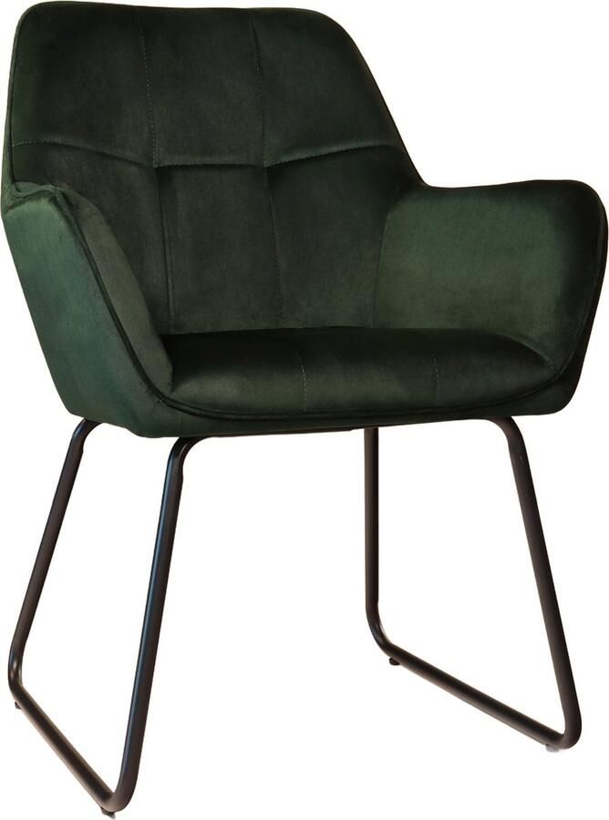 Lizzely Garden & Living Eetkamerstoel met armleuning Mae donkergroen velvet eetstoel zetel