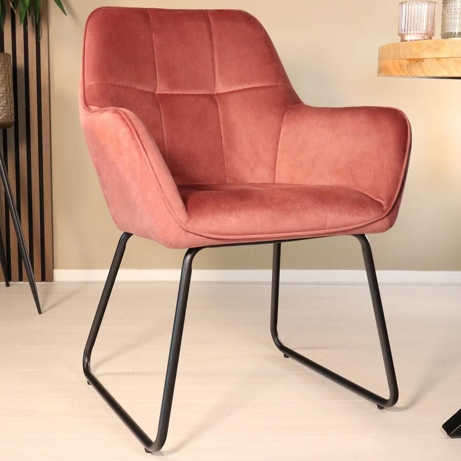 Lizzely Garden & Living Eetkamerstoel met armleuning Mae roze velvet eetstoel zetel - Foto 2