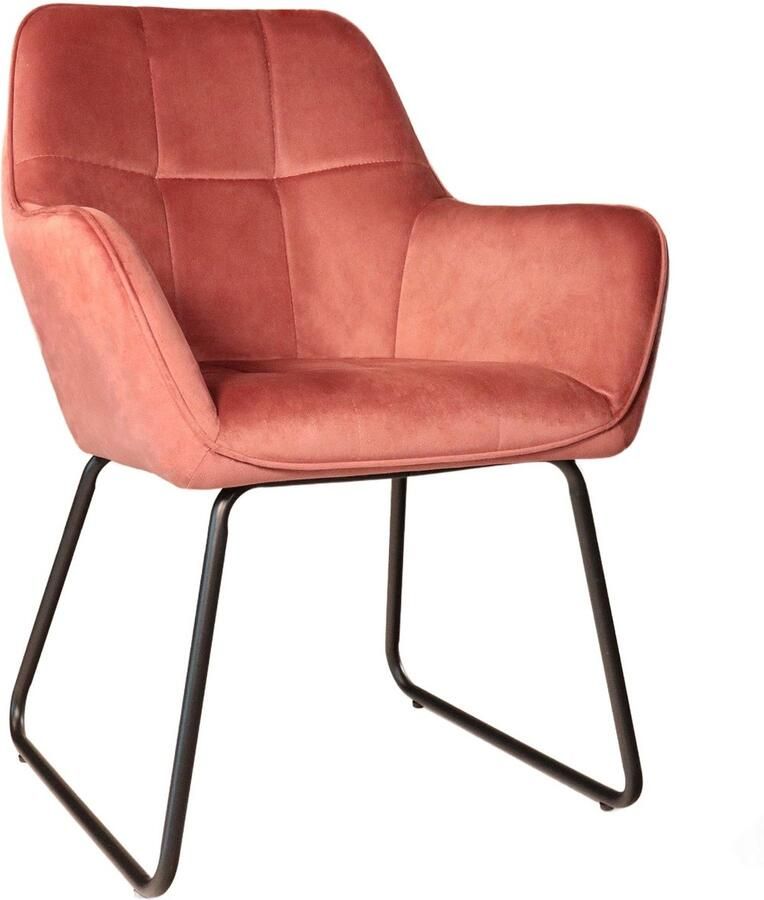 Lizzely Garden & Living Eetkamerstoel met armleuning Mae roze velvet eetstoel zetel