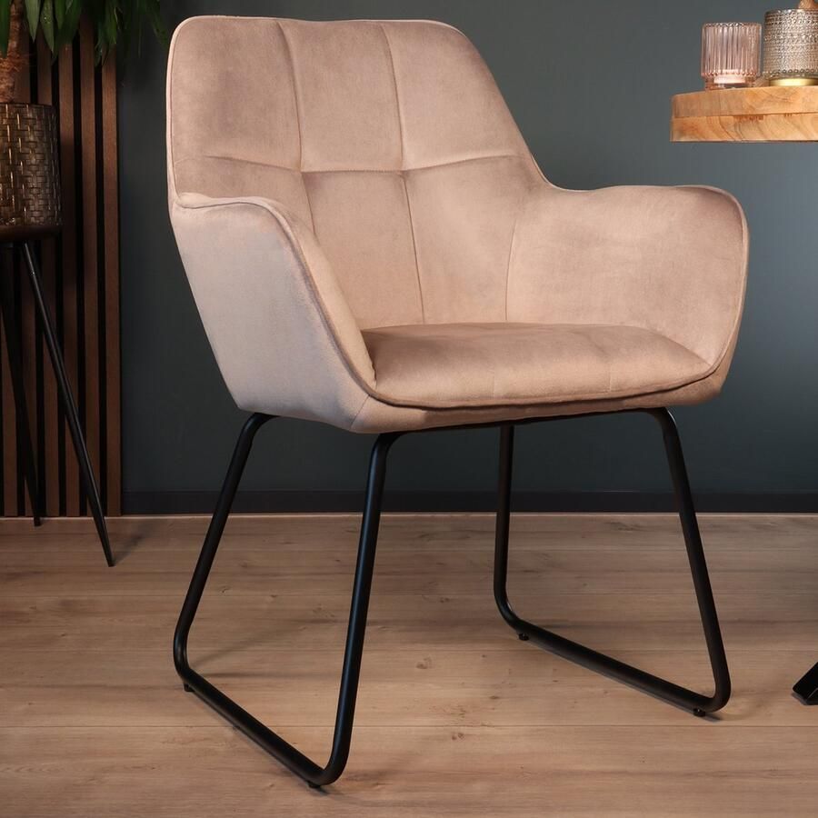 Lizzely Garden & Living Eetkamerstoel met armleuning Mae taupe velvet eetstoel zetel - Foto 2