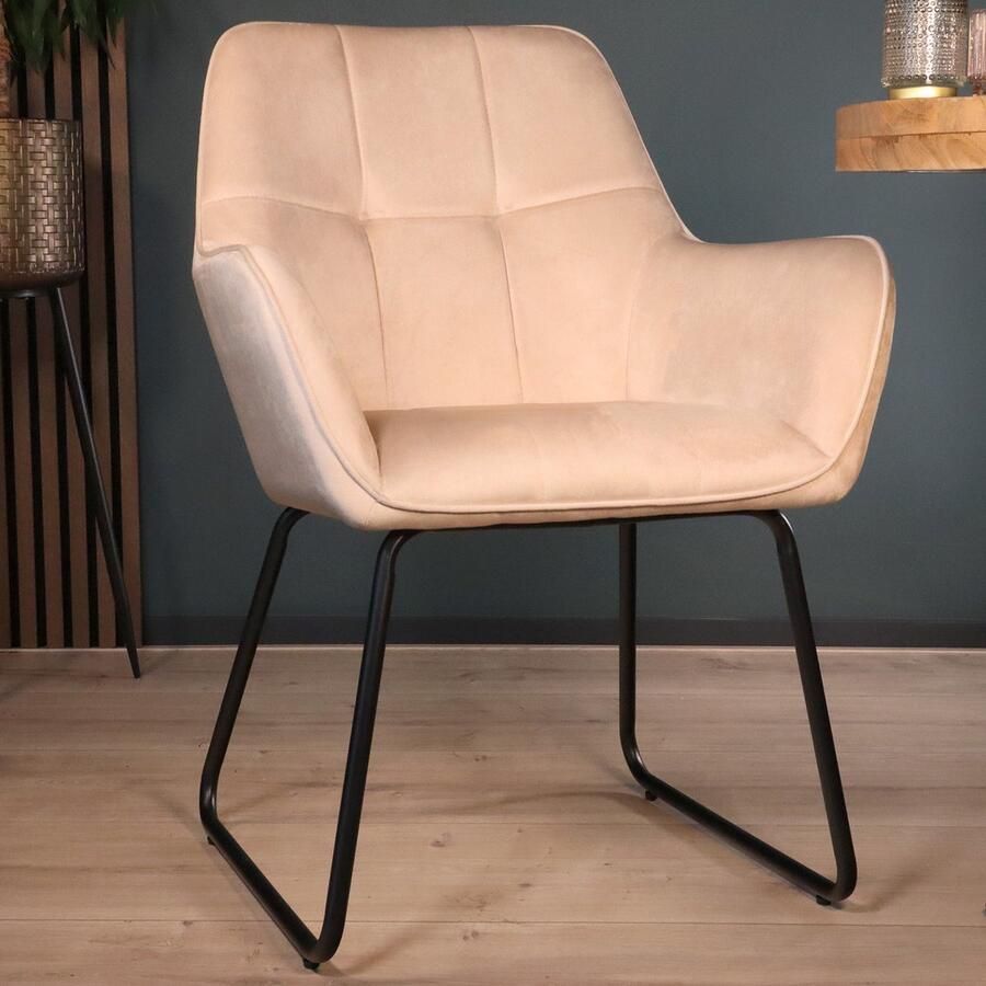 Lizzely Garden & Living Eetkamerstoel met armleuning Mae zand velvet eetstoel zetel