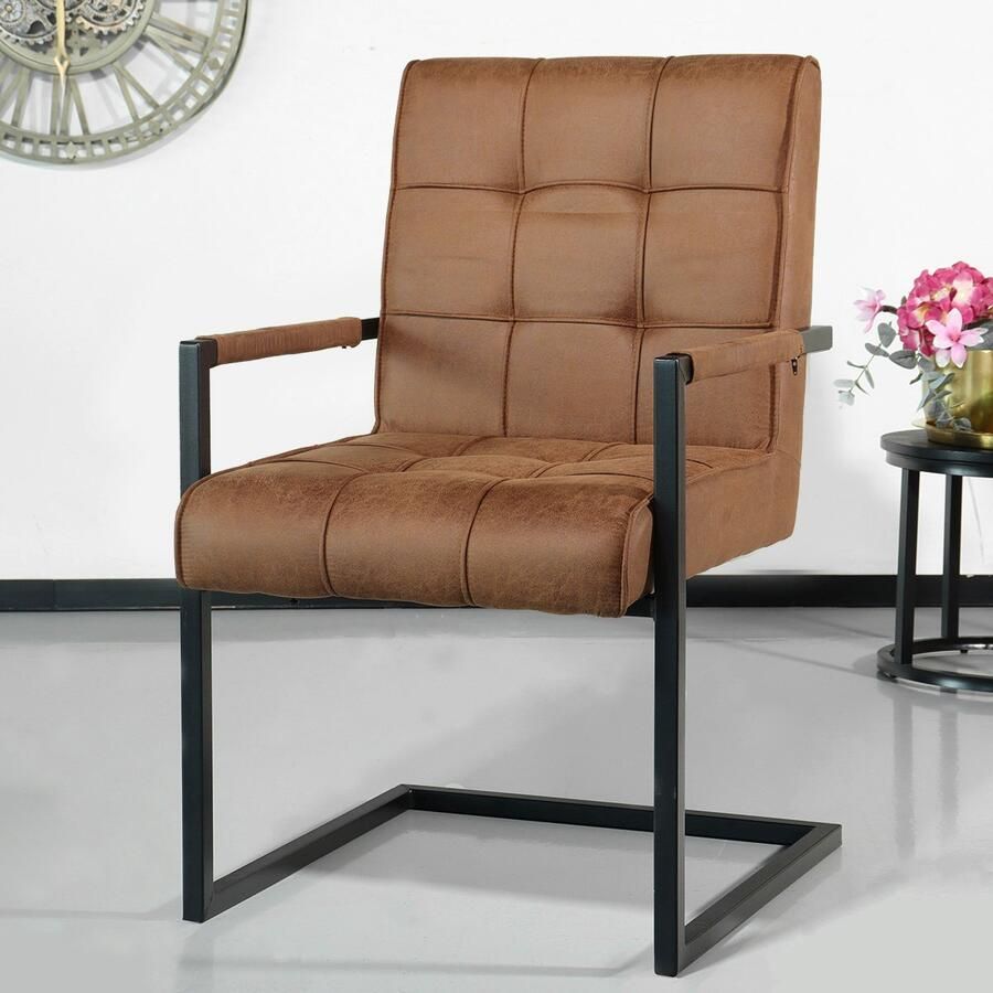Lizzely Garden & Living Eetkamerstoel met armleuning Milan cognac microvezel industrieel