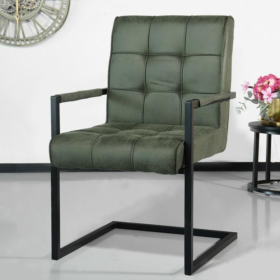 Lizzely Garden & Living Eetkamerstoel met armleuning Milan donkergroen microvezel industrieel