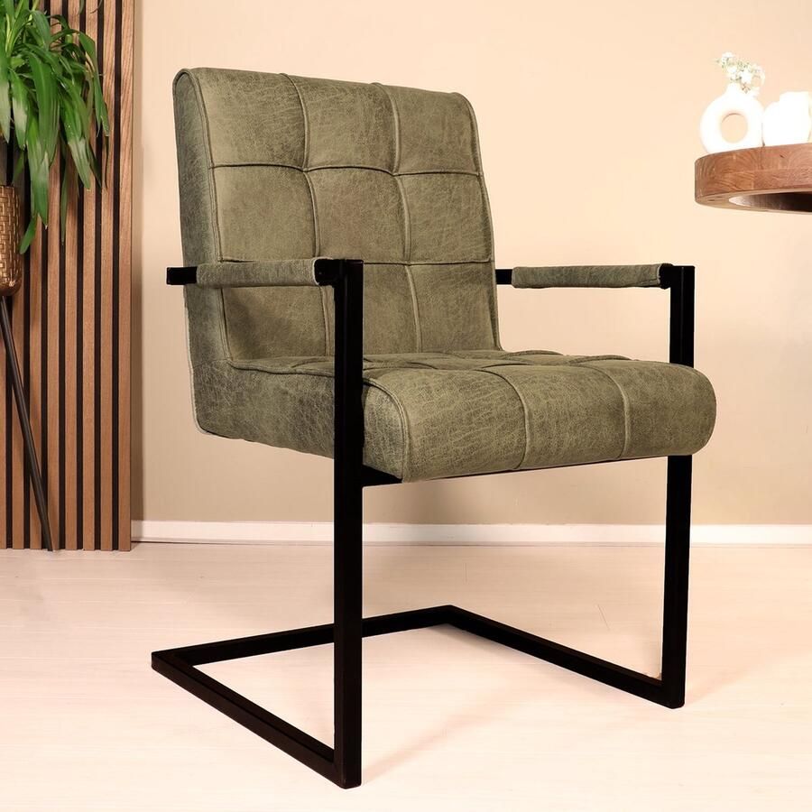 Lizzely Garden & Living Eetkamerstoel met armleuning Milan donkergroen microvezel industrieel - Foto 2