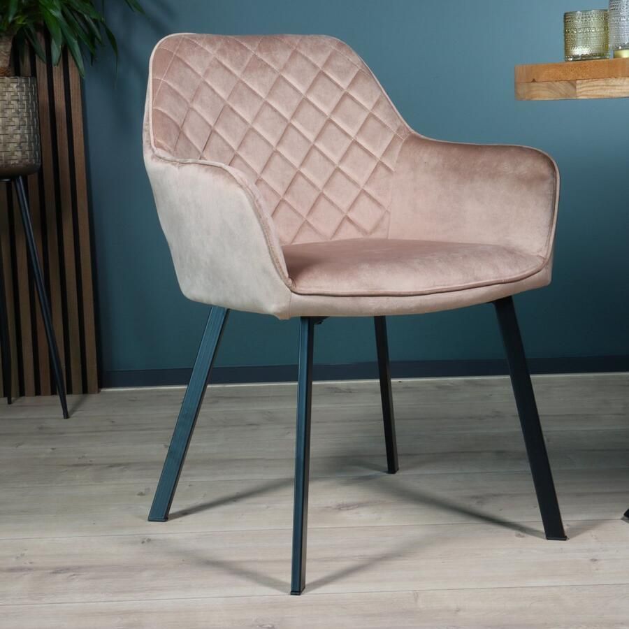 Lizzely Garden & Living Eetkamerstoel met armleuning Yurgan velvet champagne eetstoel - Foto 2