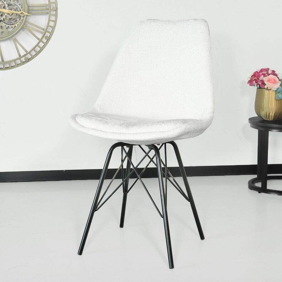 Lizzely Garden & Living Eetkamerstoel Viga wit chenille eetstoel - Foto 2