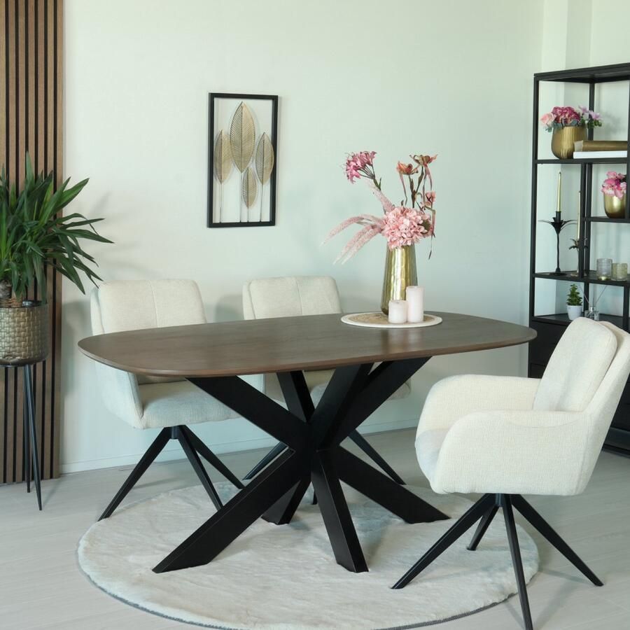 Lizzely Garden & Living Eettafel deens ovaal mangohout 160cm Austin walnoot bruin ovale tafel duurzaam mango eetkamertafel - Foto 3