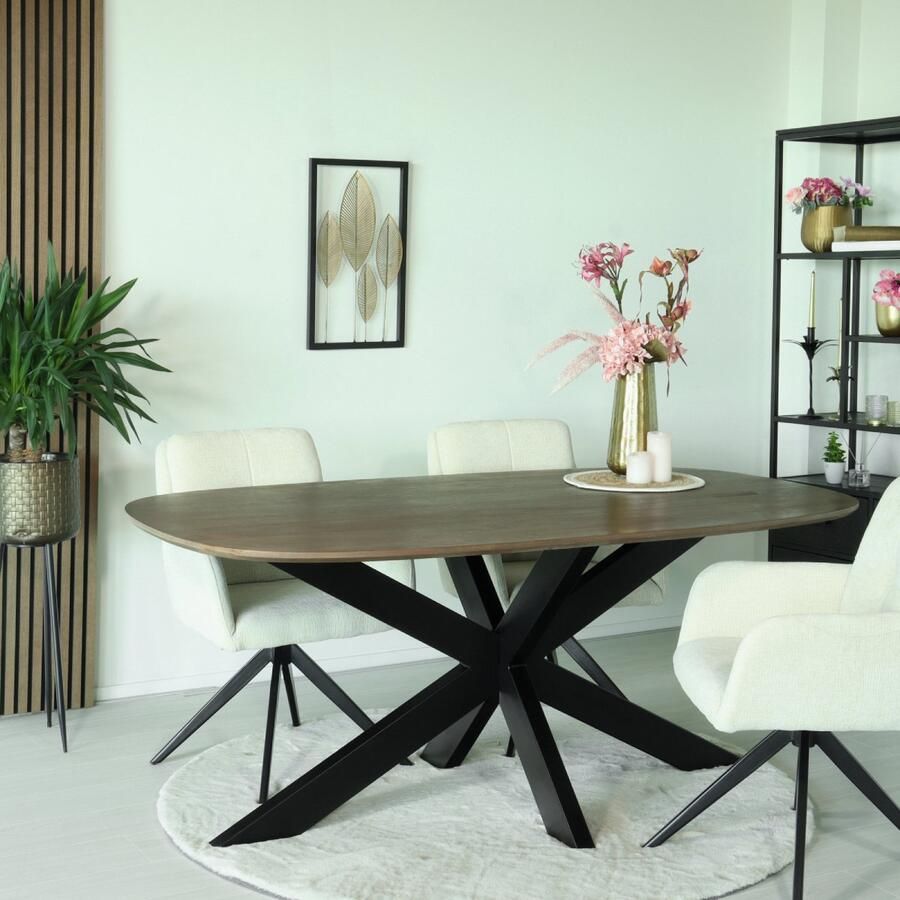 Lizzely Garden & Living Eettafel deens ovaal mangohout 180cm Austin walnoot bruin ovale tafel duurzaam mango eetkamertafel - Foto 2