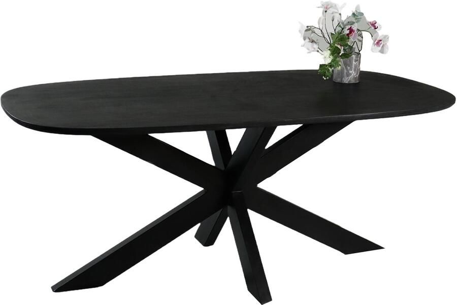 Lizzely Garden & Living Eettafel deens ovaal mangohout 180cm Austin zwart ovale tafel duurzaam mango eetkamertafel - Foto 4