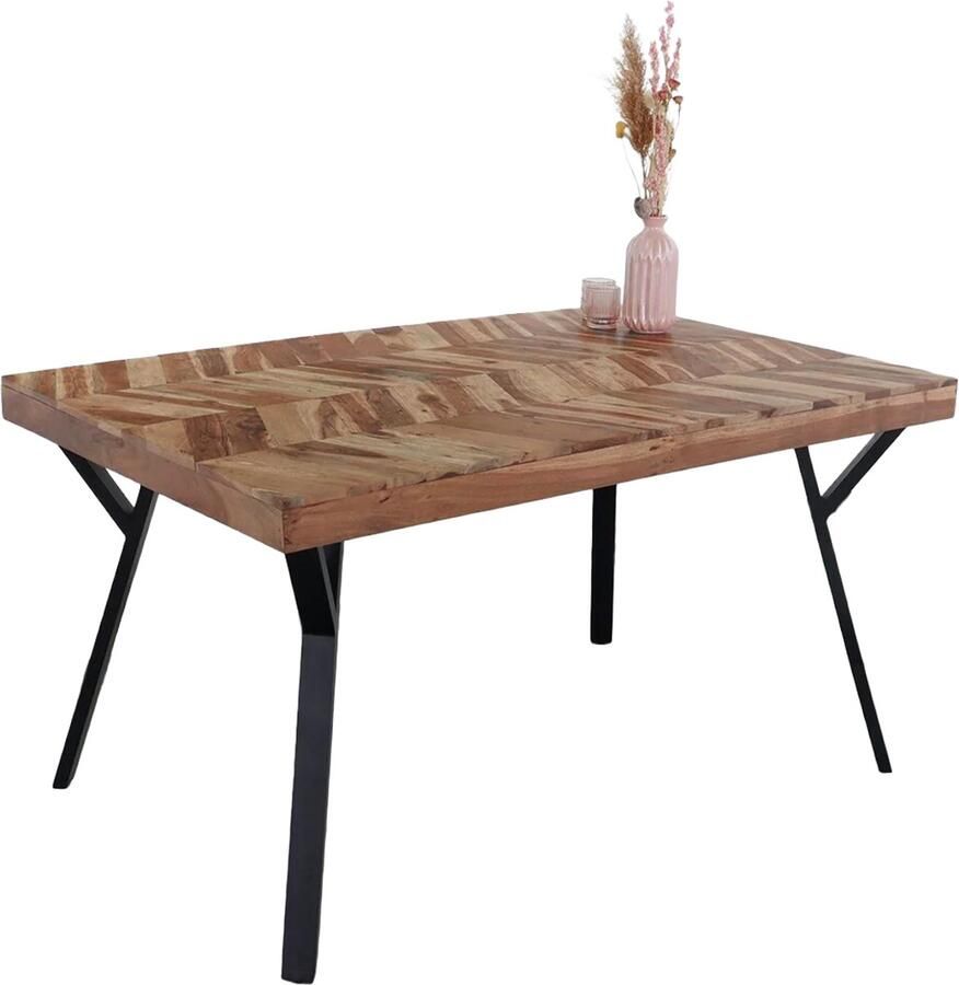 Lizzely Garden & Living Eettafel Hongaarse punt Danae 140x90cm acaciahout tafel rechthoekig