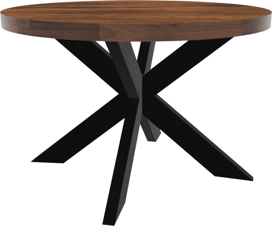 Lizzely Garden & Living Eettafel rond mangohout 120cm Jones bruin ronde industriële tafel duurzaam mango eetkamertafel - Foto 3