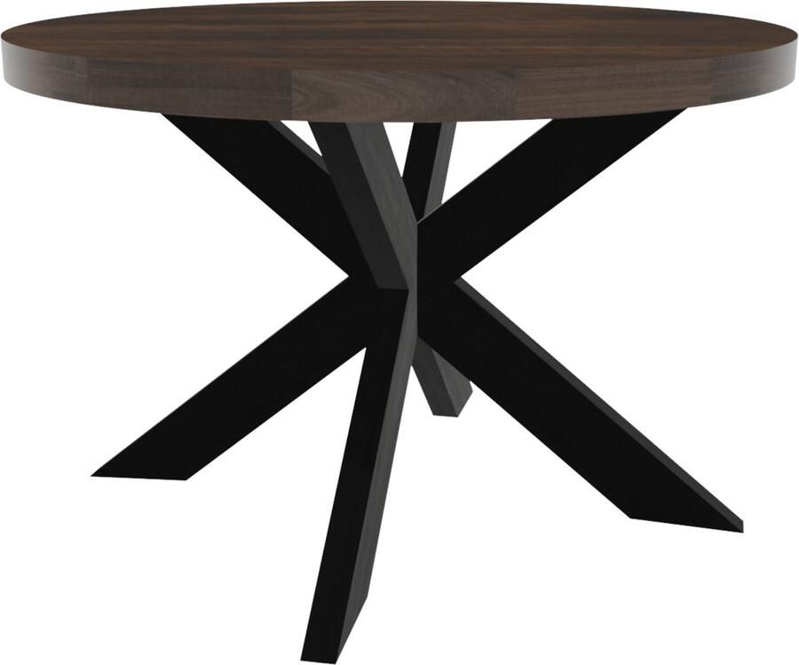 Lizzely Garden & Living Eettafel rond mangohout 120cm Jones walnoot bruin ronde industriële tafel duurzaam mango eetkamertafel