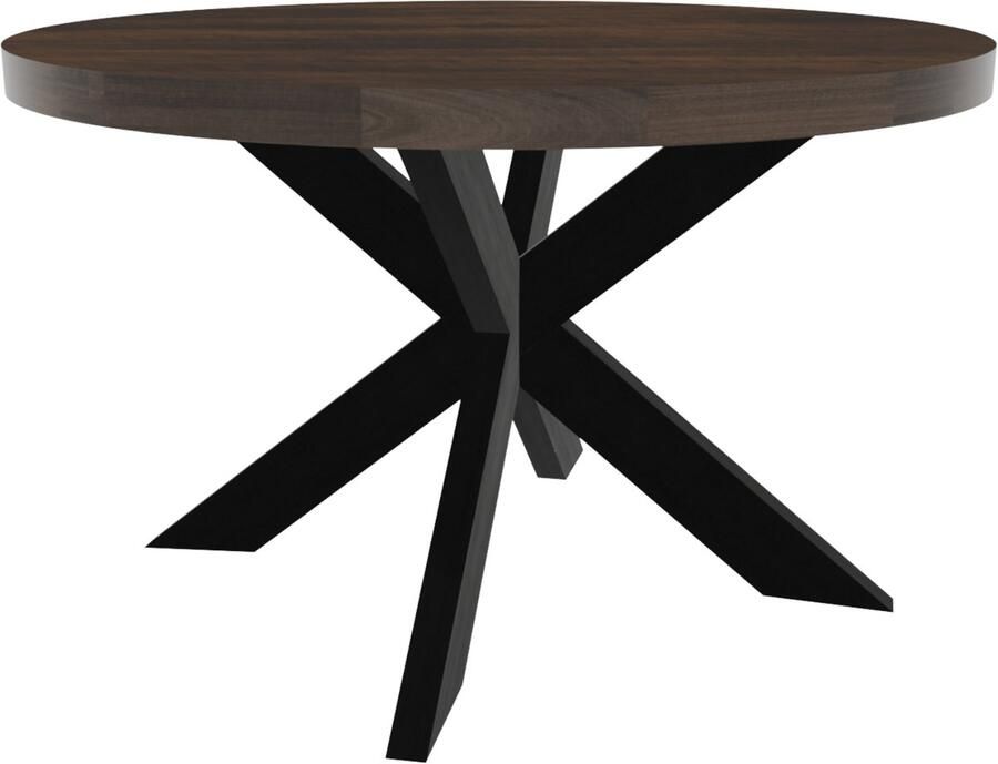 Lizzely Garden & Living Eettafel rond mangohout 130cm Jones walnoot bruin ronde industriële tafel duurzaam mango eetkamertafel