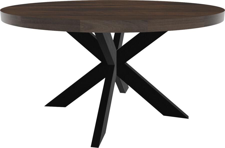 Lizzely Garden & Living Eettafel rond mangohout 150cm Jones walnoot bruin ronde industriële tafel duurzaam mango eetkamertafel