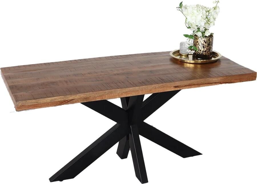Lizzely Garden & Living Eettafel langwerpig mangohout 160cm Gio bruin eetkamertafel mango