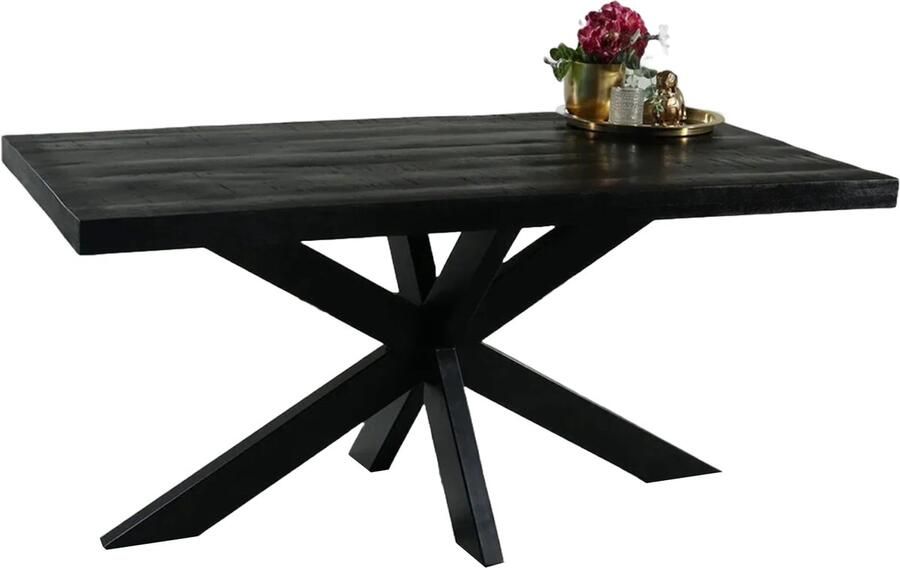 Lizzely Garden & Living Eettafel langwerpig mangohout 160cm zwart John langwerpige tafel duurzaam mango eetkamertafel - Foto 4