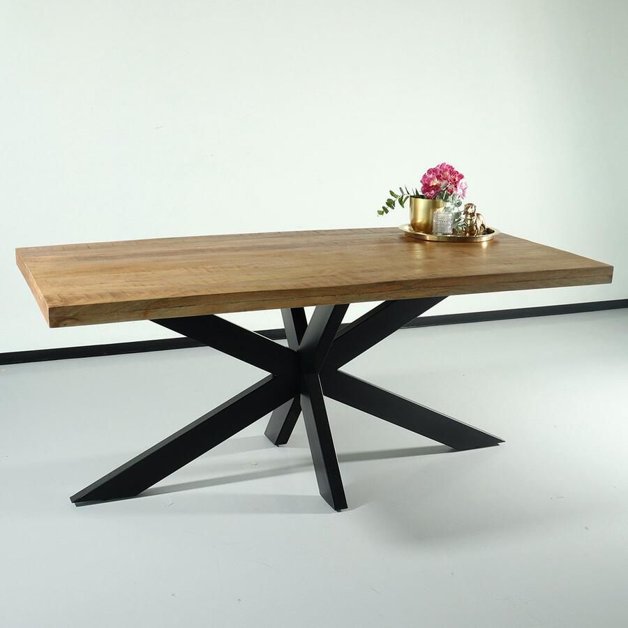 Lizzely Garden & Living Eettafel langwerpig mangohout 180cm lichtbruin John langwerpige tafel duurzaam mango eetkamertafel