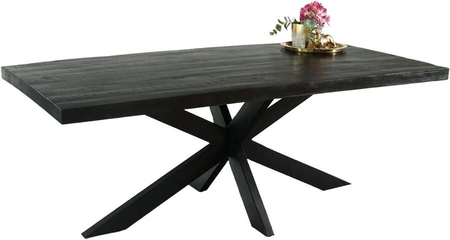 Lizzely Garden & Living Eettafel langwerpig mangohout 200cm zwart John langwerpige tafel duurzaam mango eetkamertafel - Foto 2