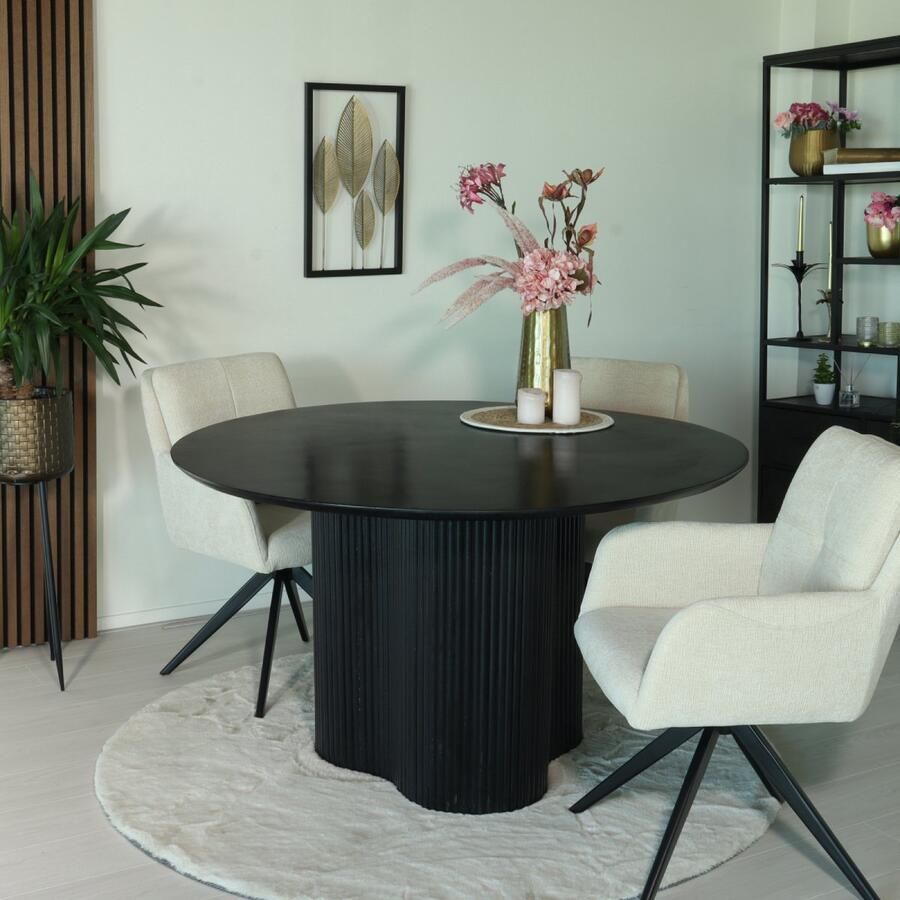 Lizzely Garden & Living Eettafel organisch rond duurzaam mangohout Demi 130cm zwart organische eettafel