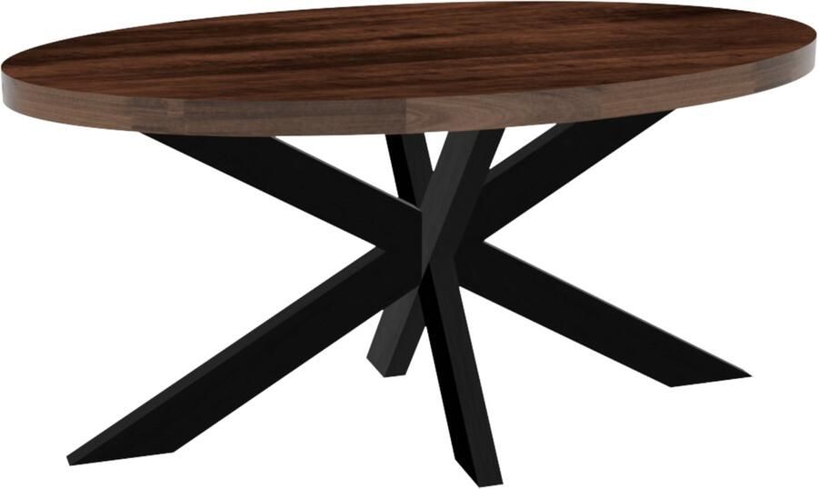 Lizzely Garden & Living Eettafel ovaal mangohout 160cm James walnoot bruin ovale industriële tafel duurzaam mango eetkamertafel
