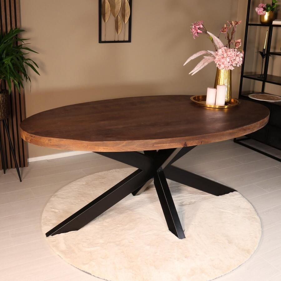 Lizzely Garden & Living Eettafel ovaal mangohout 180cm James bruin ovale industriële tafel duurzaam mango eetkamertafel - Foto 6
