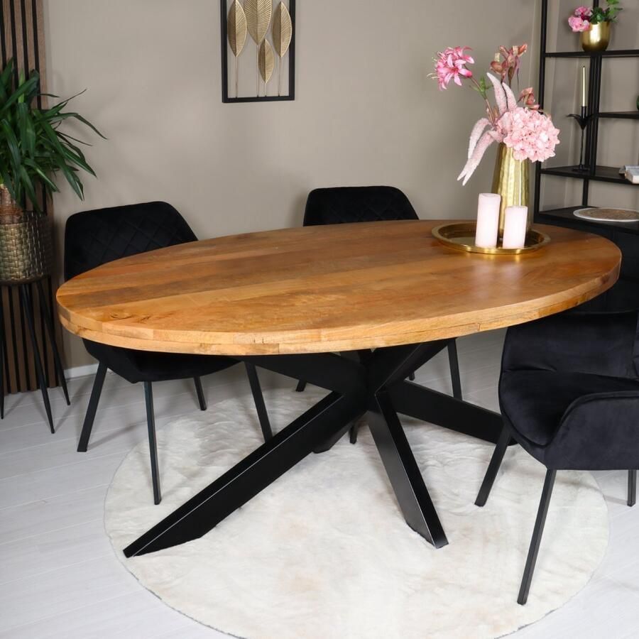 Lizzely Garden & Living Eettafel ovaal mangohout 180cm James lichtbruin ovale industriële tafel duurzaam mango eetkamertafel - Foto 2