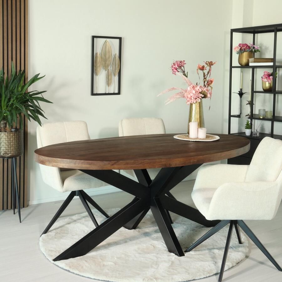 Lizzely Garden & Living Eettafel ovaal mangohout 180cm James walnoot bruin ovale industriële tafel duurzaam mango eetkamertafel - Foto 2