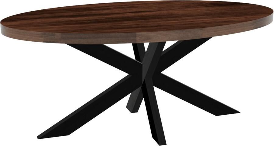 Lizzely Garden & Living Eettafel ovaal mangohout 180cm James walnoot bruin ovale industriële tafel duurzaam mango eetkamertafel