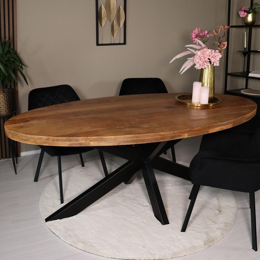Lizzely Garden & Living Eettafel ovaal mangohout 200cm James lichtbruin ovale industriële tafel duurzaam mango eetkamertafel - Foto 2