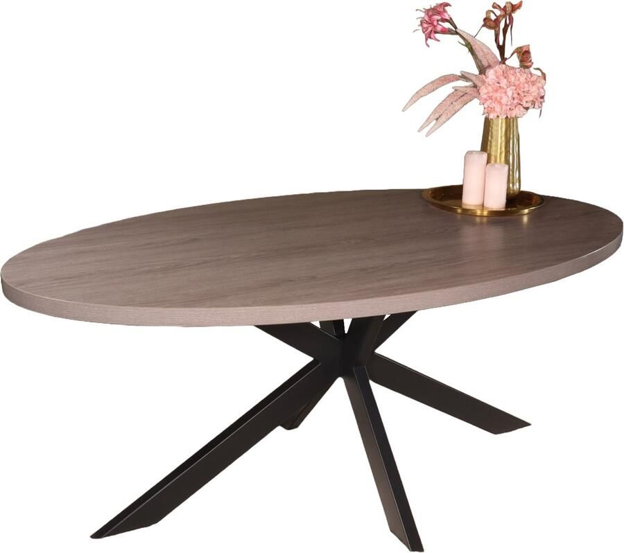 Lizzely Garden & Living Eettafel ovaal melamine 180cm Tommy grijs ovale tafel