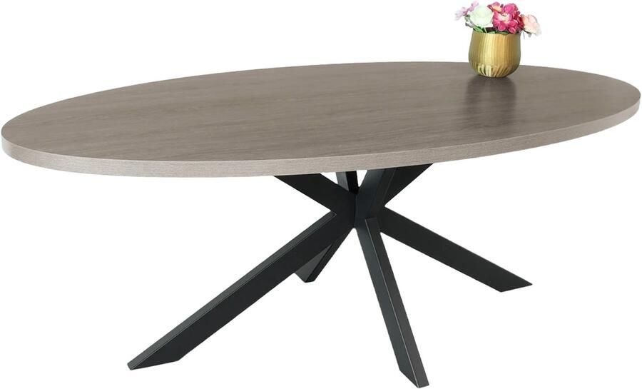 Lizzely Garden & Living Eettafel ovaal melamine 210cm Tommy grijs ovale tafel