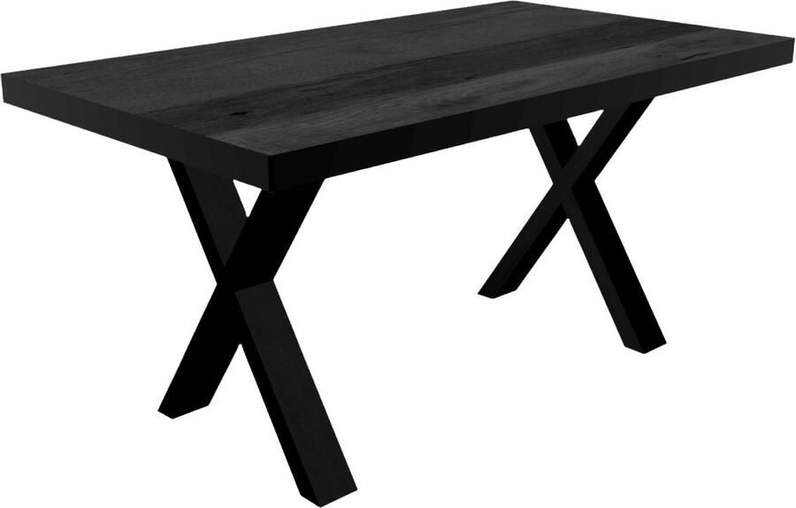 Lizzely Garden & Living Eettafel rechthoek mangohout Xavier zwart 160cm duurzaam tafel met X-poot mango rechthoekige eetkamertafel hout - Foto 3