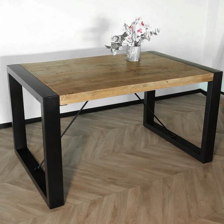 Lizzely Garden & Living Eettafel rechthoekig mangohout Jonas lichtbruin 160cm duurzaam mango tafel eetkamertafel hout - Foto 2