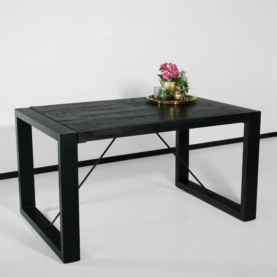 Lizzely Garden & Living Eettafel rechthoekig mangohout Jonas zwart 140cm duurzaam mango tafel eetkamertafel hout - Foto 3