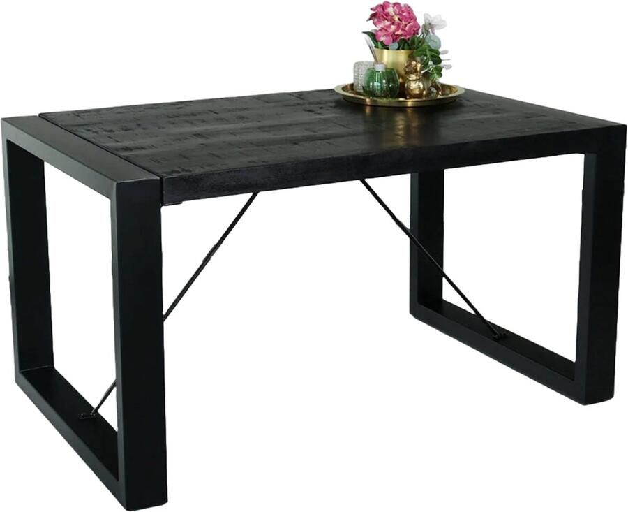 Lizzely Garden & Living Eettafel rechthoekig mangohout Jonas zwart 140cm duurzaam mango tafel eetkamertafel hout - Foto 4