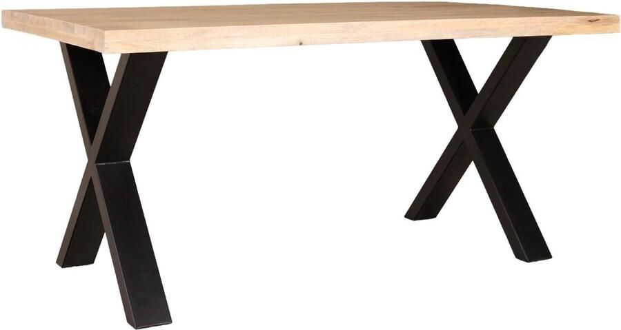 Lizzely Garden & Living Eettafel rechthoekig mangohout Xavier lichtbruin 160cm duurzaam tafel met X-poot mango eetkamertafel rechthoek hout - Foto 3