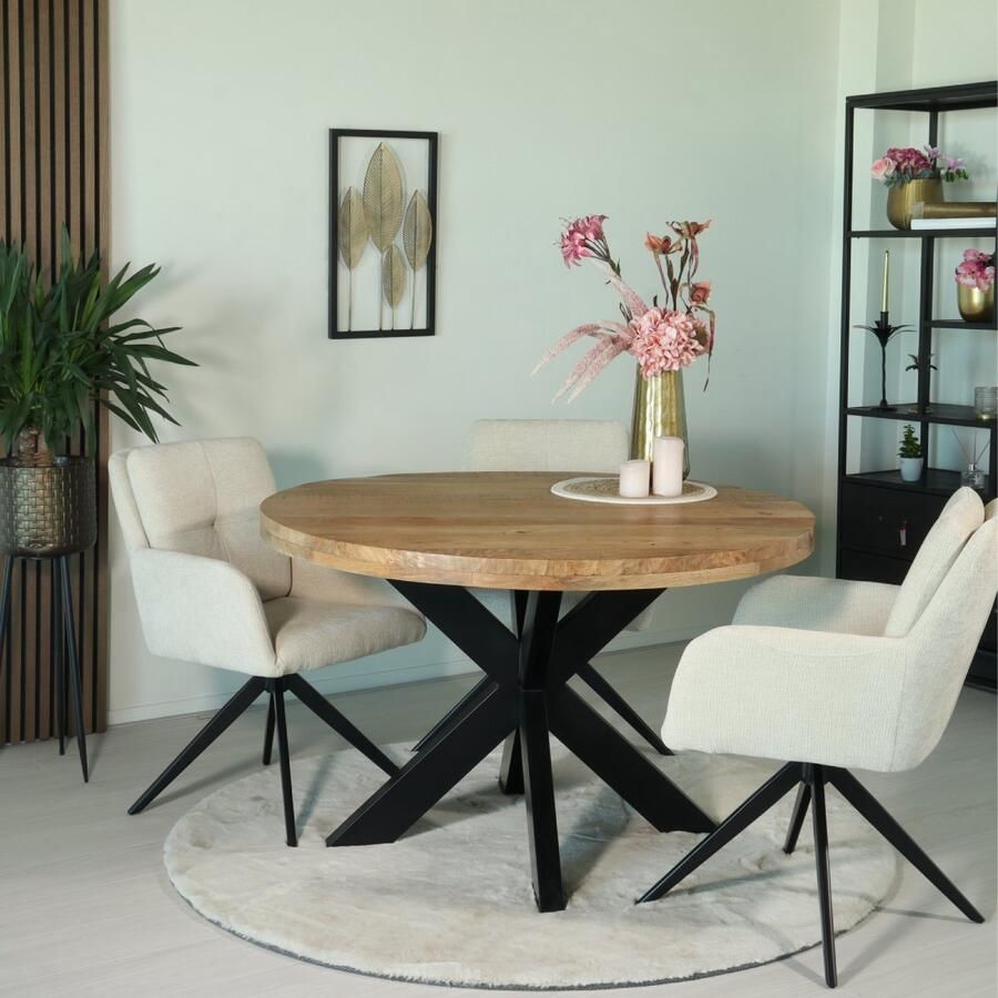 Lizzely Garden & Living Eettafel rond mangohout 120cm Jones lichtbruin ronde industriële tafel duurzaam mango eetkamertafel - Foto 3