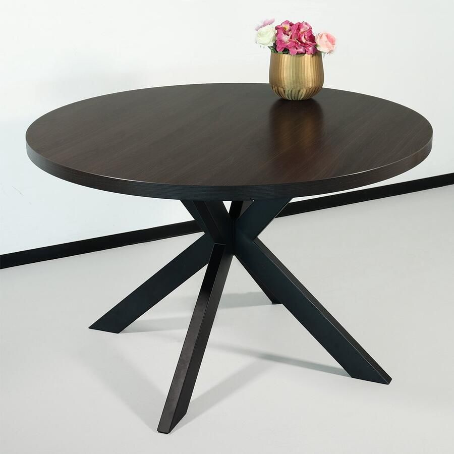 Lizzely Garden & Living Eettafel rond melamine 120cm Sanne eiken zwart ronde tafel