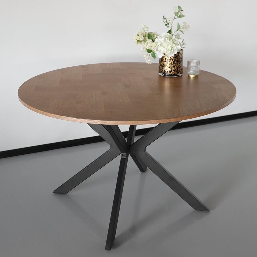 Lizzely Garden & Living Eettafel rond visgraat Ozzy bruin 120cm ronde tafel MDF eetkamertafel - Foto 2