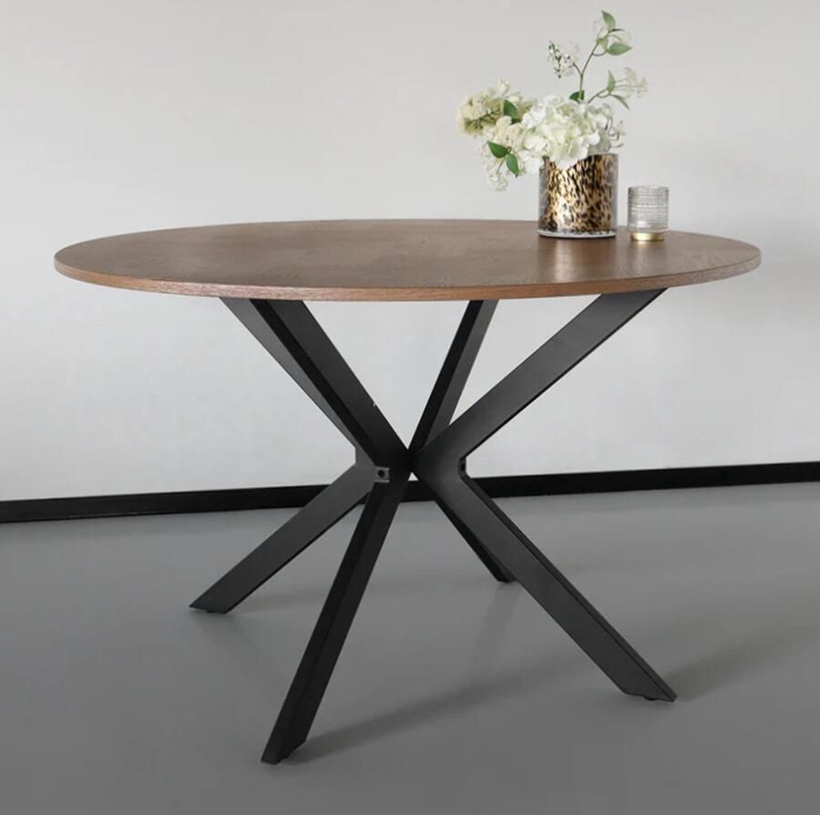 Lizzely Garden & Living Eettafel rond visgraat Ozzy bruin 120cm ronde tafel MDF eetkamertafel