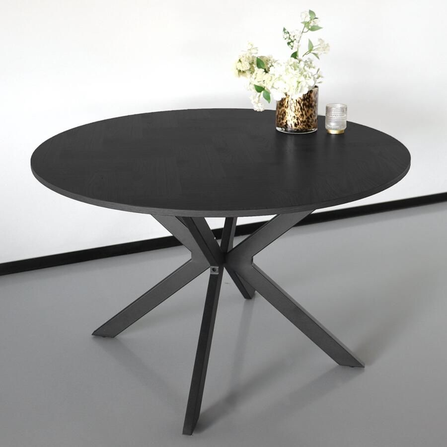 Lizzely Garden & Living Eettafel rond visgraat Ozzy zwart 120cm ronde tafel MDF eetkamertafel - Foto 2