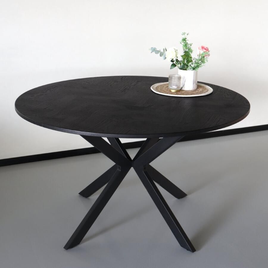 Lizzely Garden & Living Eettafel rond visgraat Ozzy zwart 130cm ronde tafel MDF eetkamertafel - Foto 2