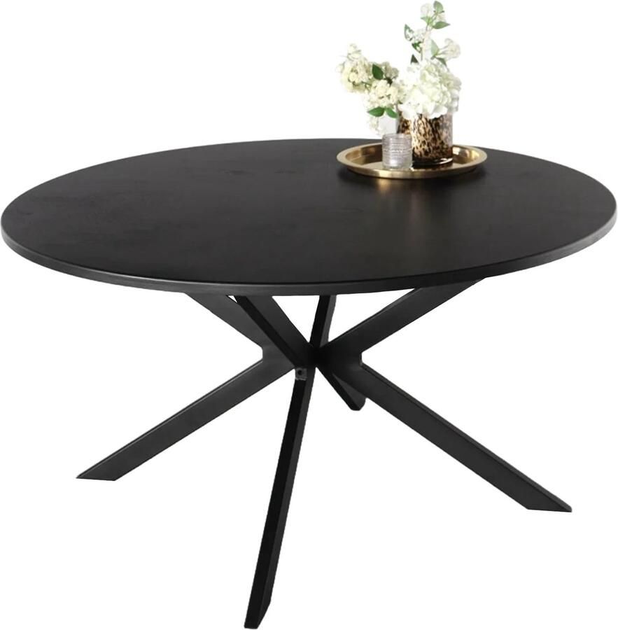 Lizzely Garden & Living Eettafel rond visgraat Ozzy zwart 140cm ronde tafel MDF eetkamertafel - Foto 4