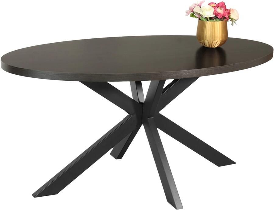Lizzely Garden & Living Eettafel ovaal melamine 160cm Tommy eiken zwart ovale tafel