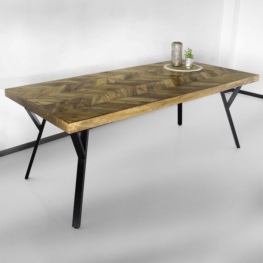 Lizzely Garden & Living Eettafel Hongaarse punt Danae 200x100cm tafel rechthoekig duurzaam mangohout mango eetkamertafel - Foto 3