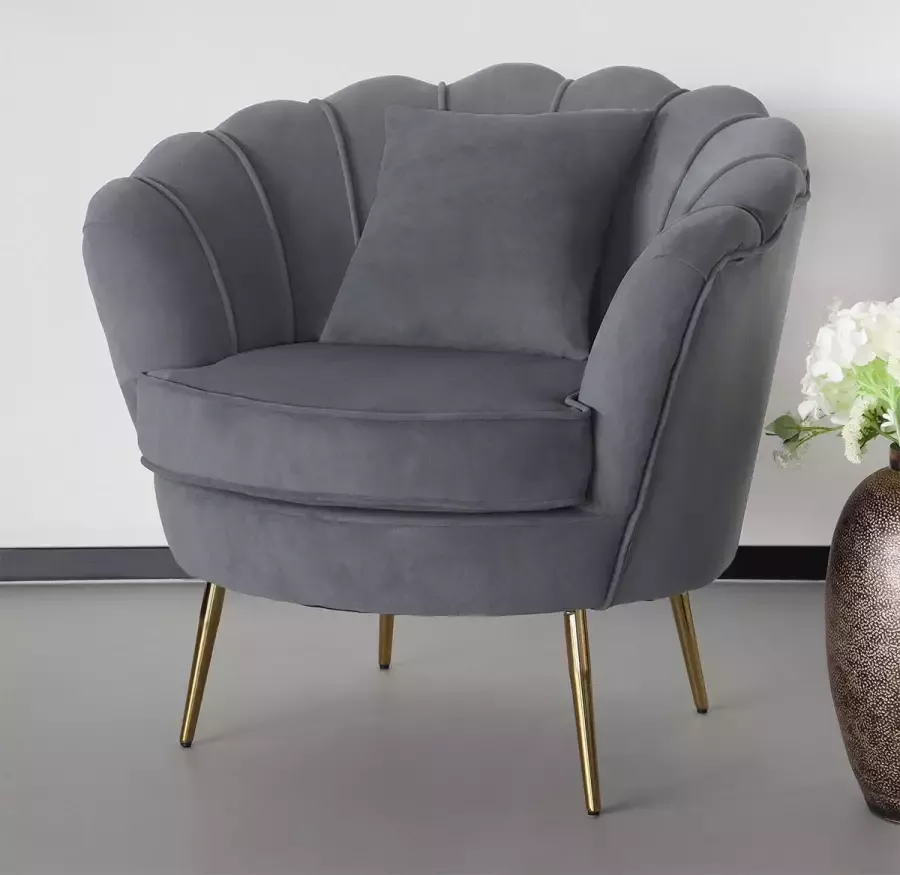 Lizzely Garden & Living Fauteuil zitbank 1 persoons stoel Belle velvet grijs bankje - Foto 2